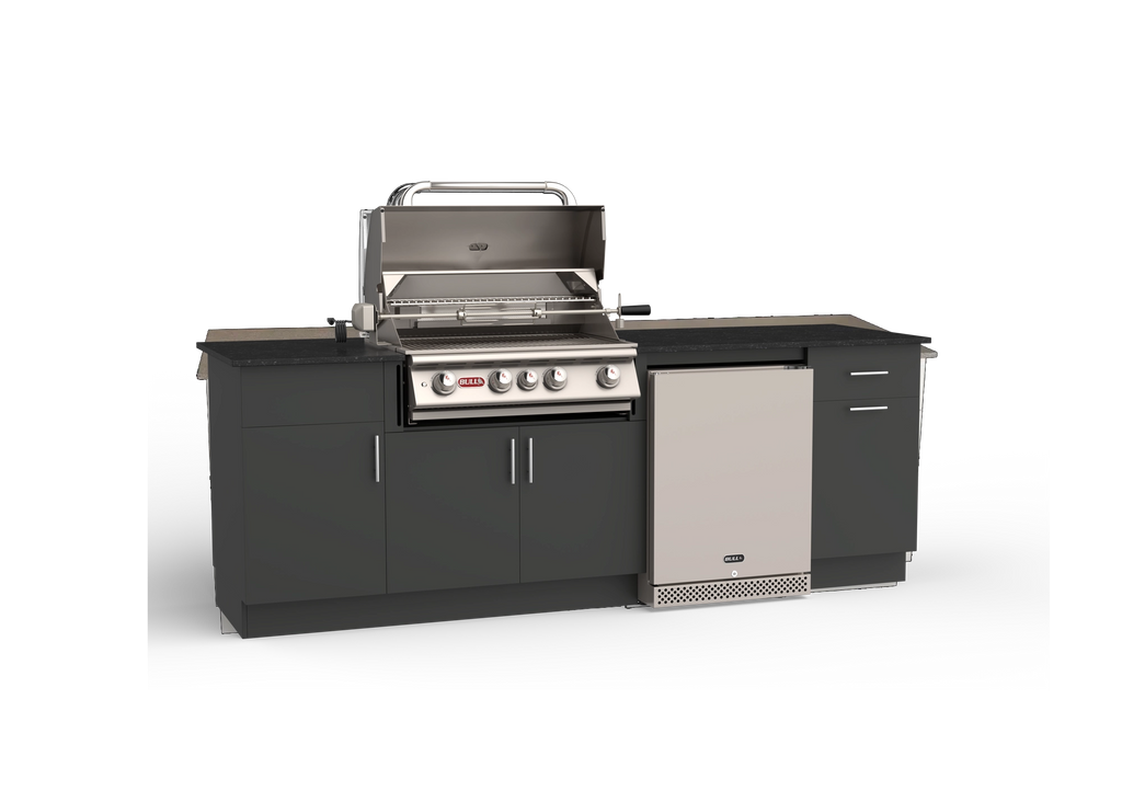 Bull DuraBull 8' Myrtle Beach Grill Island w/ 30" Angus Grill – Charcoal Grey Cabinet / Midnight Black Granite
