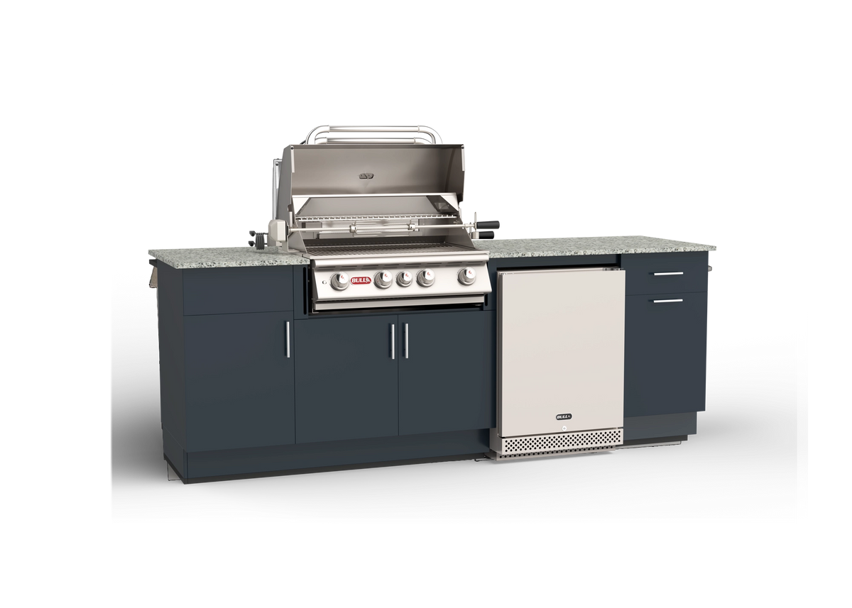 Bull DuraBull 8' Myrtle Beach Grill Island w/ 30" Angus Grill – Symphony Blue Cabinet / Galaxy White Granite