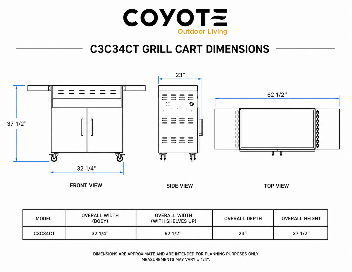 Coyote Cart for 34" C-Series Grill – dimensions