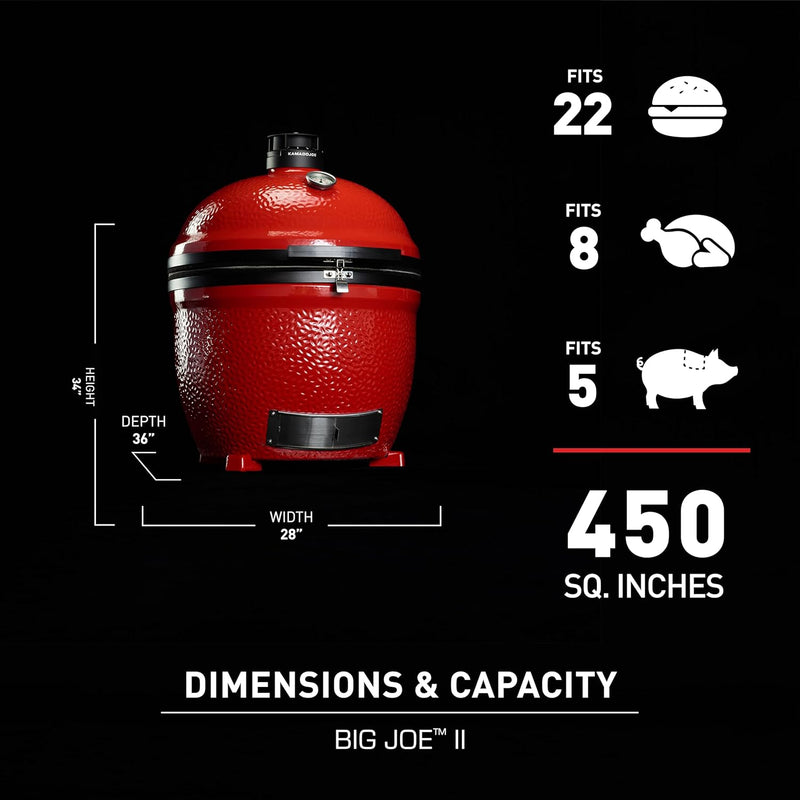 Kamado Joe Big Joe Series III 24-inch Ceramic Charcoal Grill and Smoker with Premium Cart, SloRoller Insert and 450 Cooking Square Inches in Red, Model KJ15041021