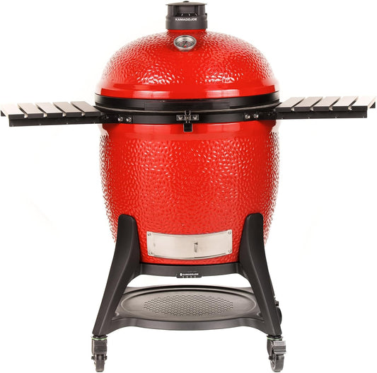 Kamado Joe Big Joe Series III 24-inch Ceramic Charcoal Grill and Smoker with Premium Cart, SloRoller Insert and 450 Cooking Square Inches in Red, Model KJ15041021