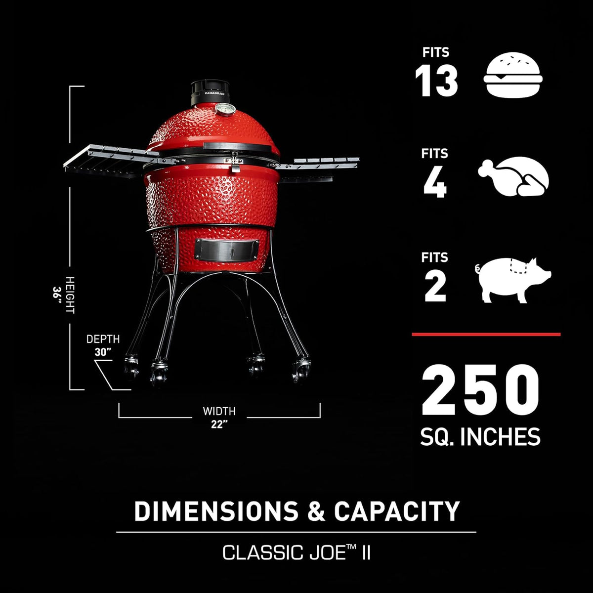 Kamado Joe® Classic Joe™ Series III 18-inch Charcoal Grill & Smoker, Red, with Cart, Side Shelves, Grill Gripper, and Ash Tool, 3 Tier Cooking System, Stainless Steel Cooking Grates, Model KJ15040921