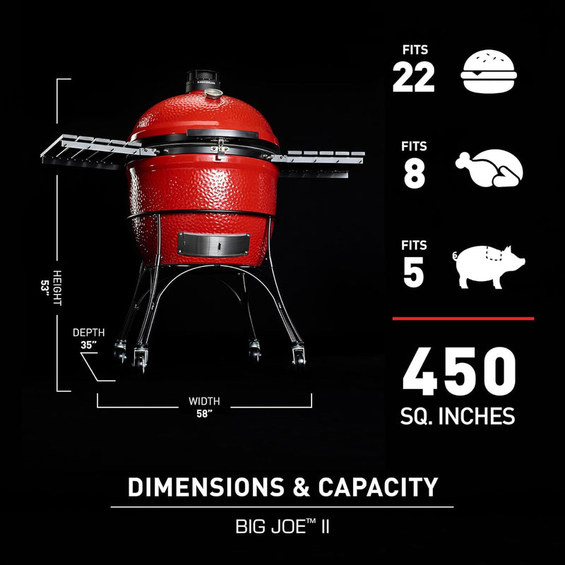 Kamado Joe Big Joe Series III 24-inch Ceramic Charcoal Grill and Smoker with Premium Cart, SloRoller Insert and 450 Cooking Square Inches in Red, Model KJ15041021