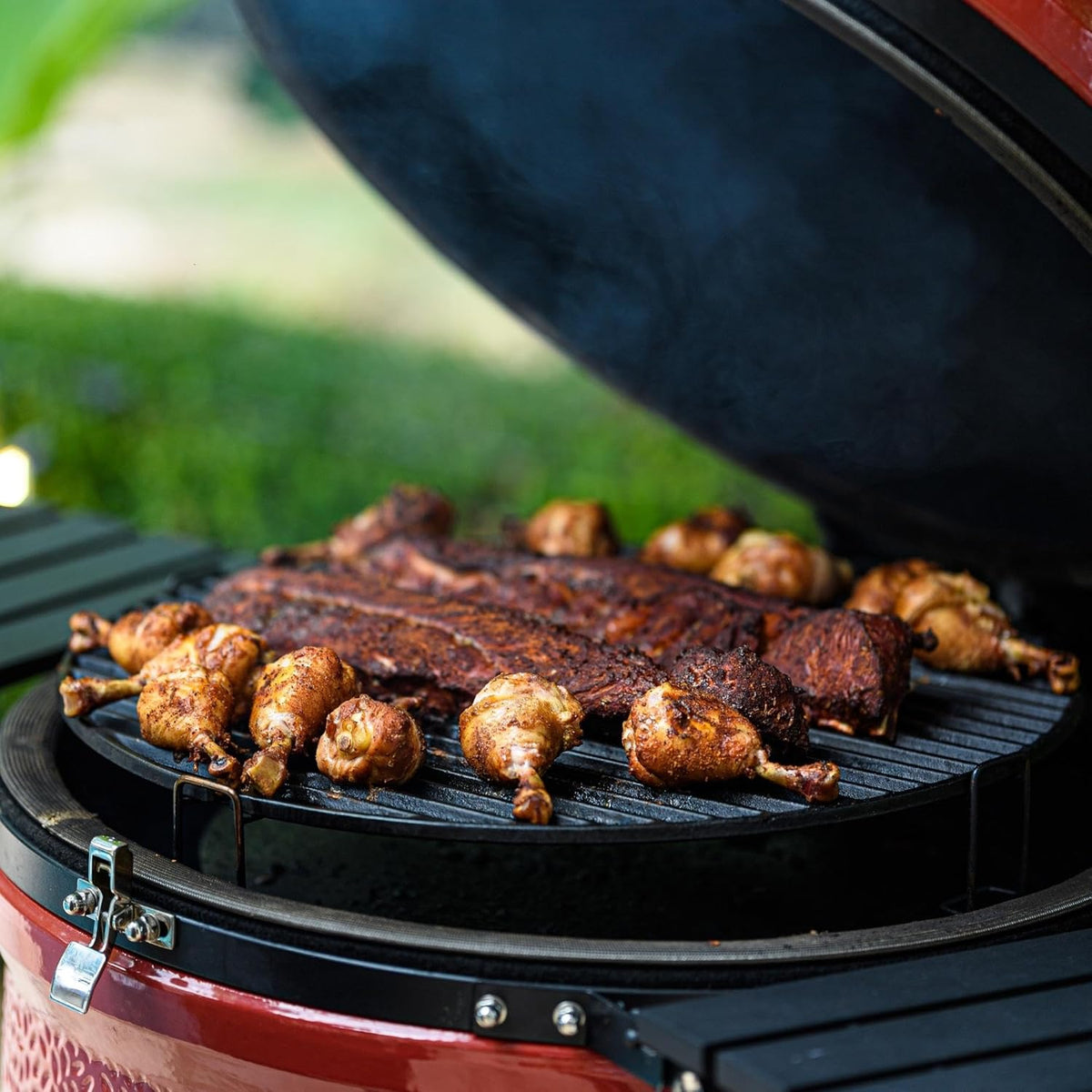 Kamado Joe Big Joe Series III 24-inch Ceramic Charcoal Grill and Smoker with Premium Cart, SloRoller Insert and 450 Cooking Square Inches in Red, Model KJ15041021