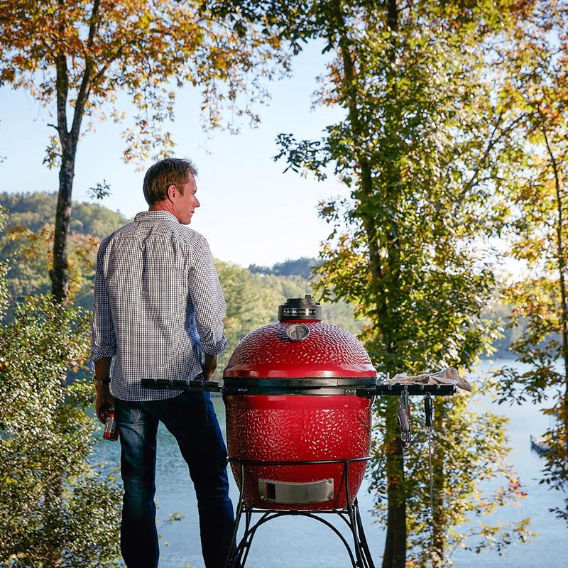 Kamado Joe® Classic Joe™ Series III 18-inch Charcoal Grill & Smoker, Red, with Cart, Side Shelves, Grill Gripper, and Ash Tool, 3 Tier Cooking System, Stainless Steel Cooking Grates, Model KJ15040921