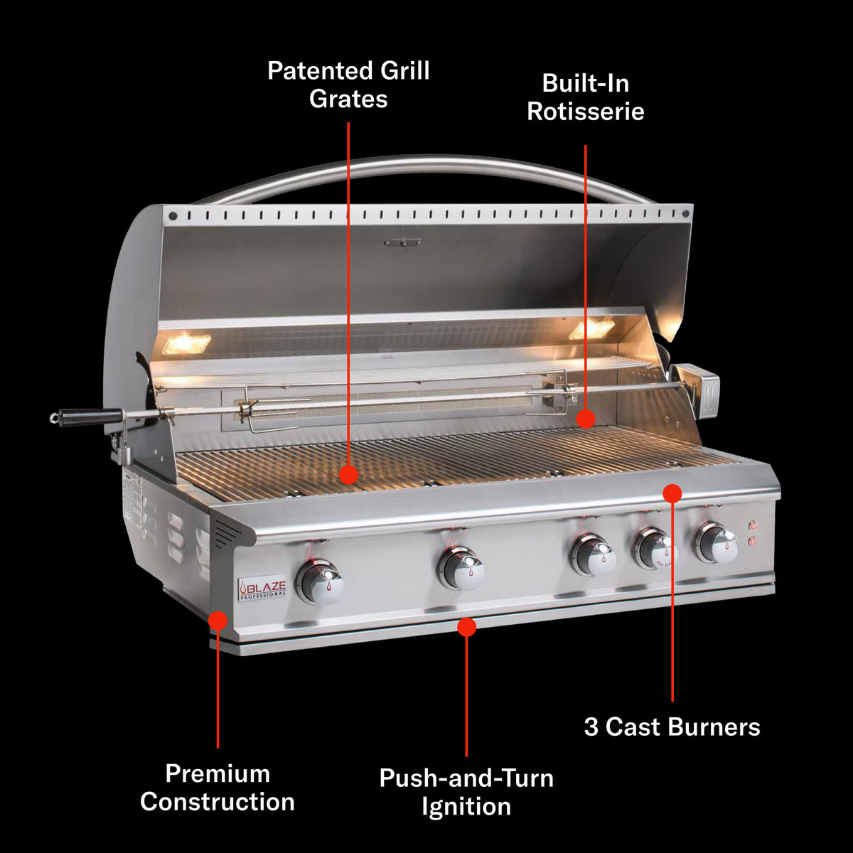 Blaze Professional Lux 44" 4-Burner Built-In Gas Grill w/ Rear Burner & Rotisserie – view 4