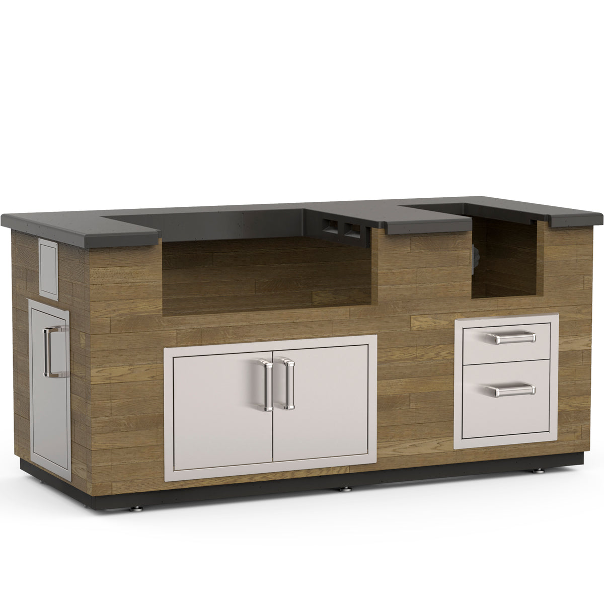 Fire Magic Reclaimed Wood 77" Pre-Fab Island Bundle – French Barrel Oak Base / Polished Black Lava Counter