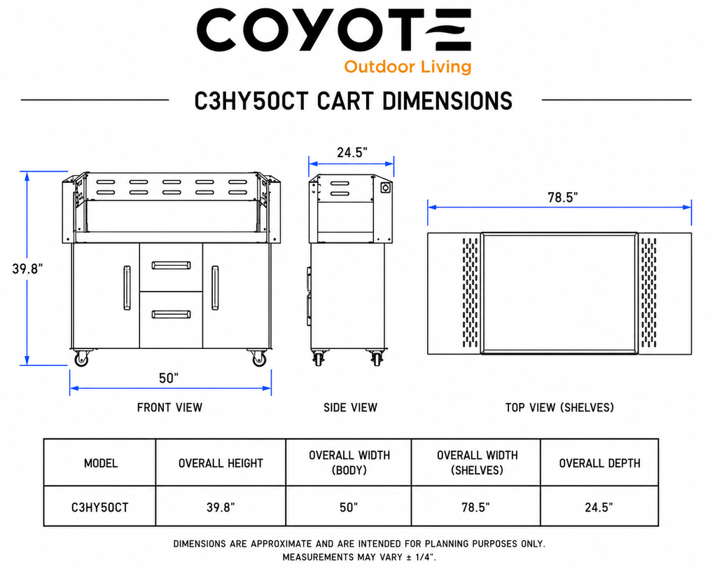 Coyote Cart for 50" Hybrid & Combo Grills – dimensions